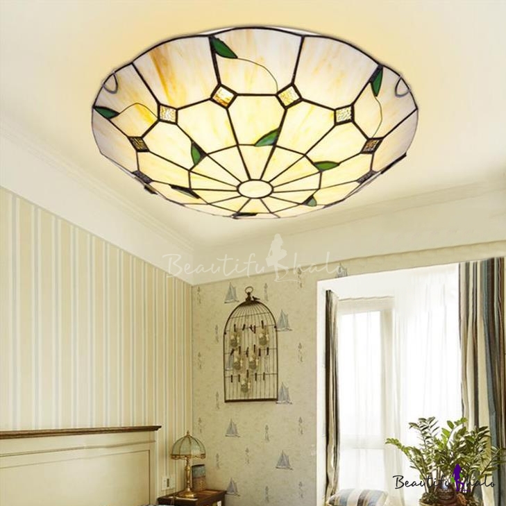 Rustic Style Umbrella Ceiling Mount Light with Bead/Leaf Art Glass ...