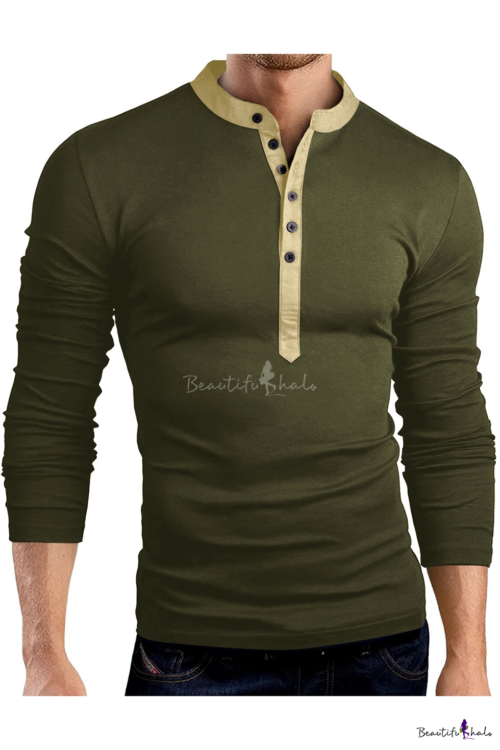 desolateness Men Long Sleeve Henley T-Shirt Button V Neck Shirts Tee