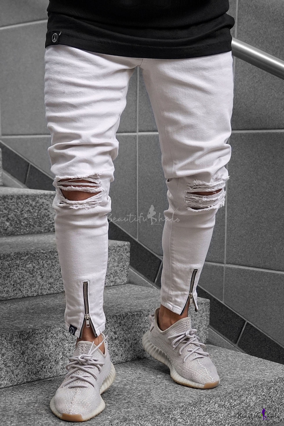 white ripped jeans outfit mens