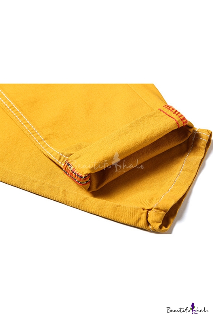 yellow ripped jeans mens