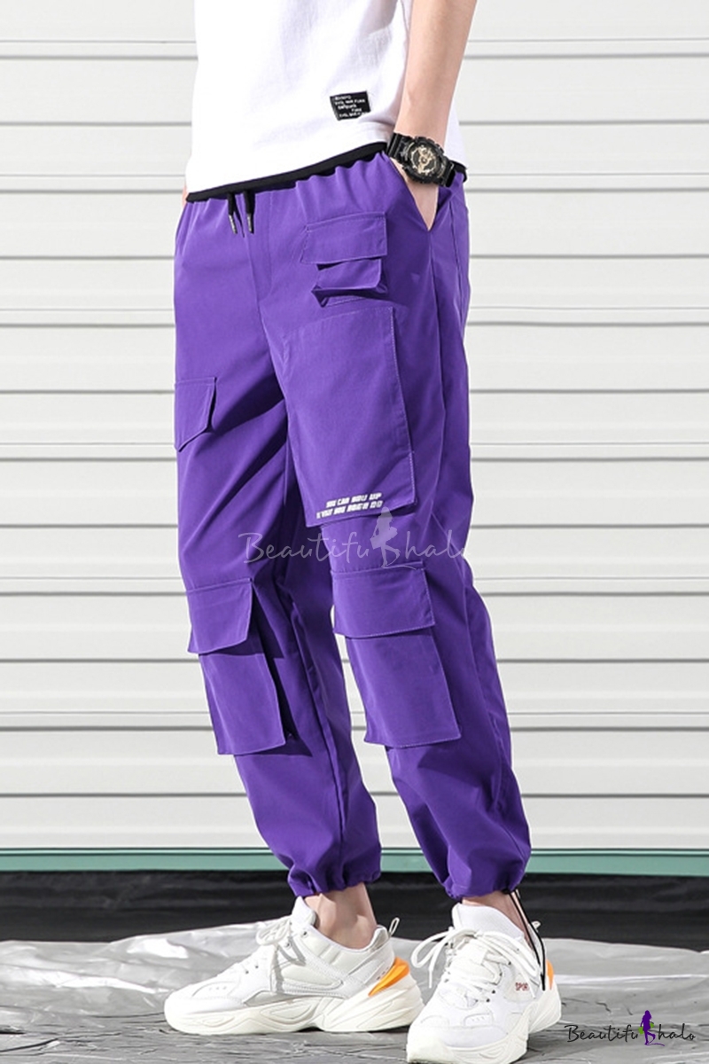 purple cargo pants mens