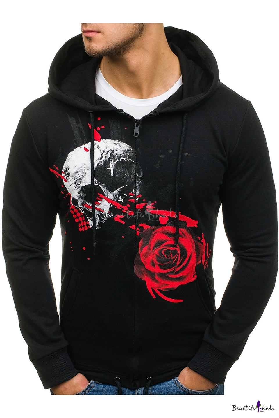 black hoodie with roses mens