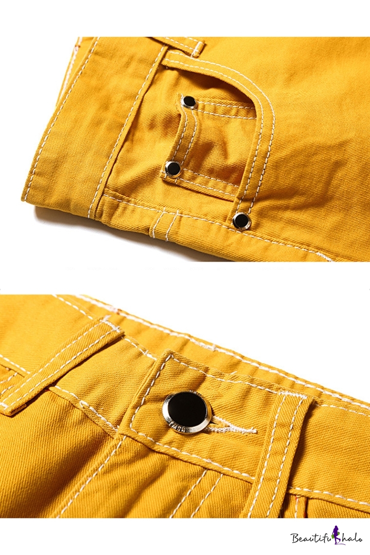 yellow ripped jeans mens