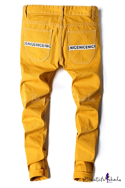 yellow ripped jeans mens