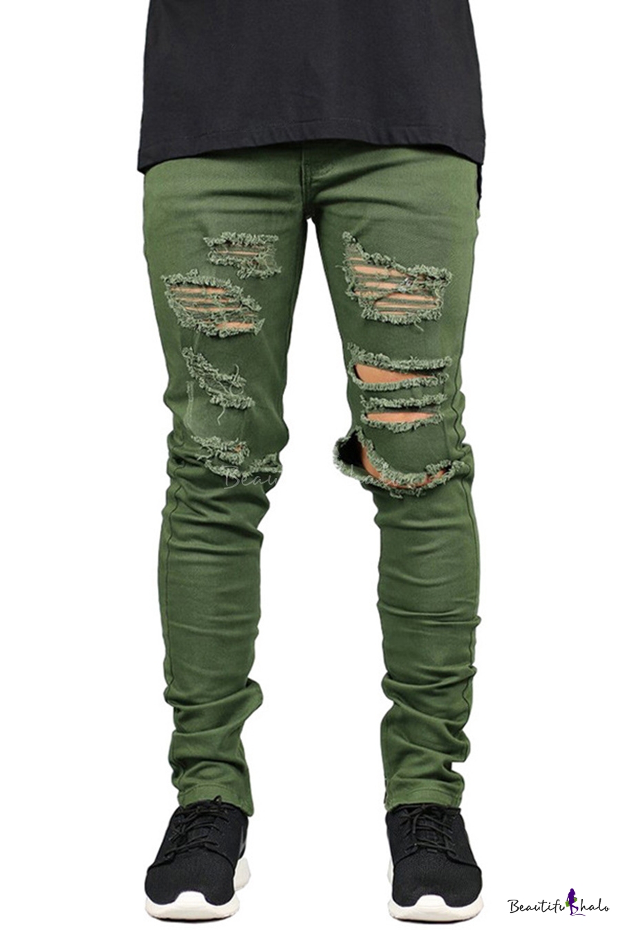 green slim fit jeans