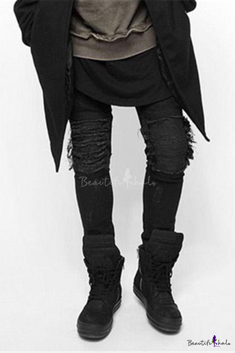 black ripped moto jeans
