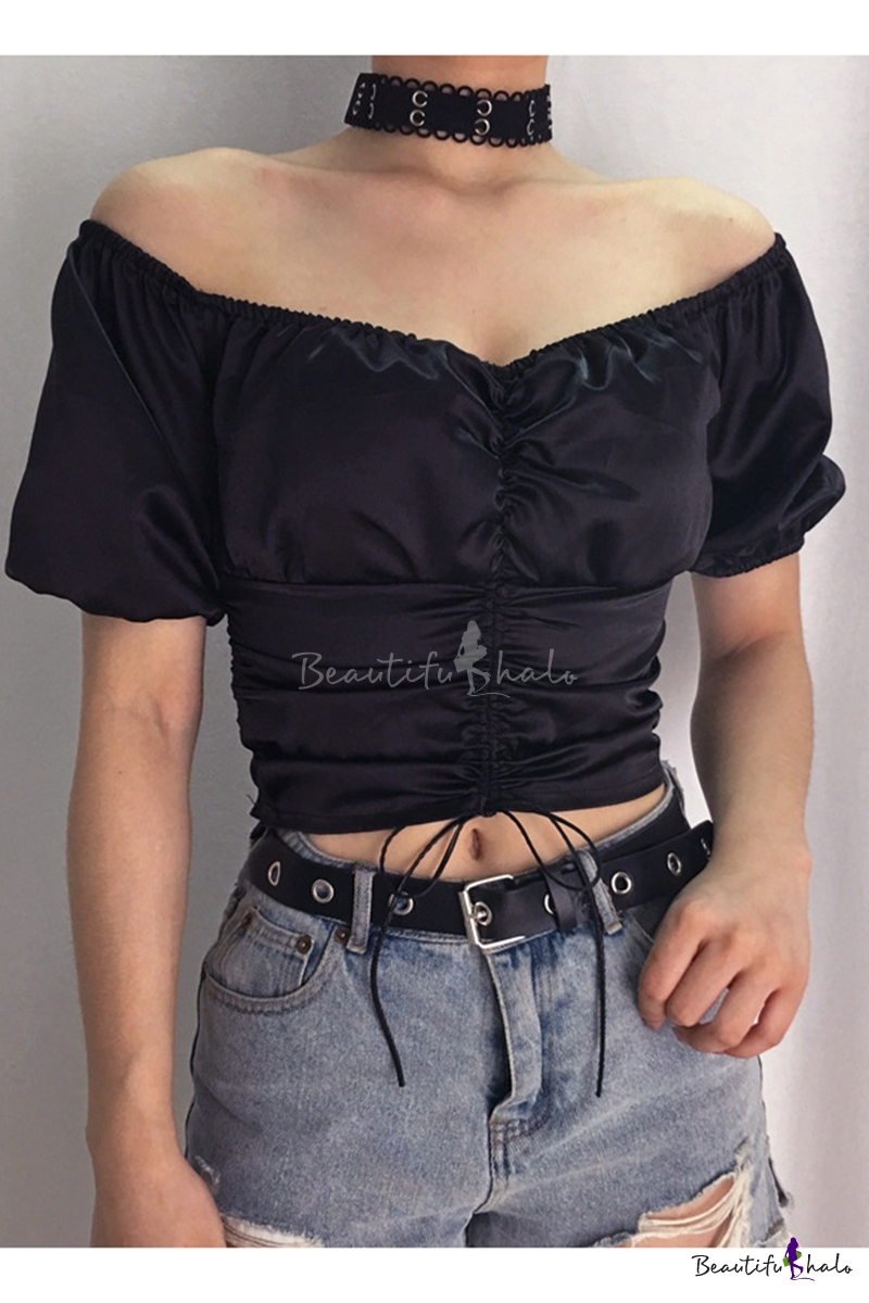 black off the shoulder v neck top