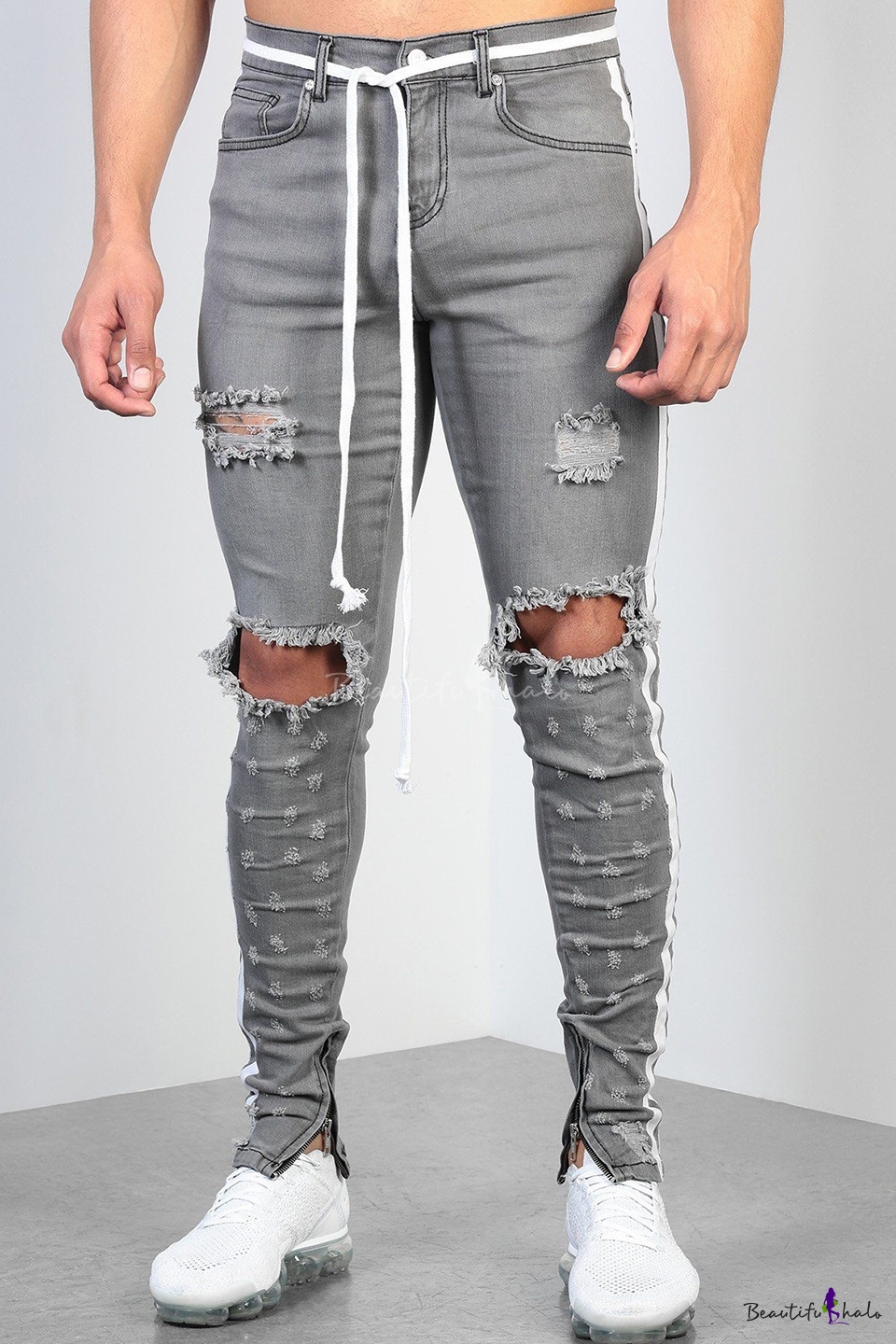 grey jeans with zippers