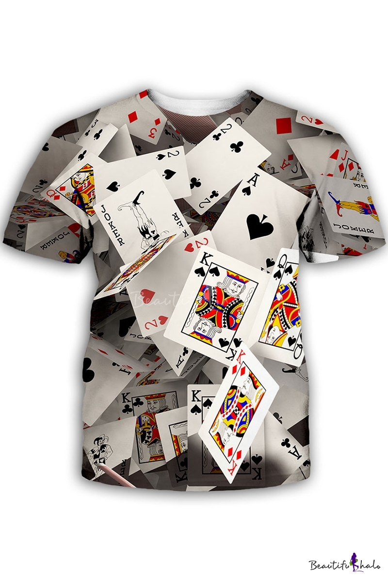 Mens Poker Playing Cards 3D Printed Casual T-Shirts Short Sleeve Club Basic Tops
