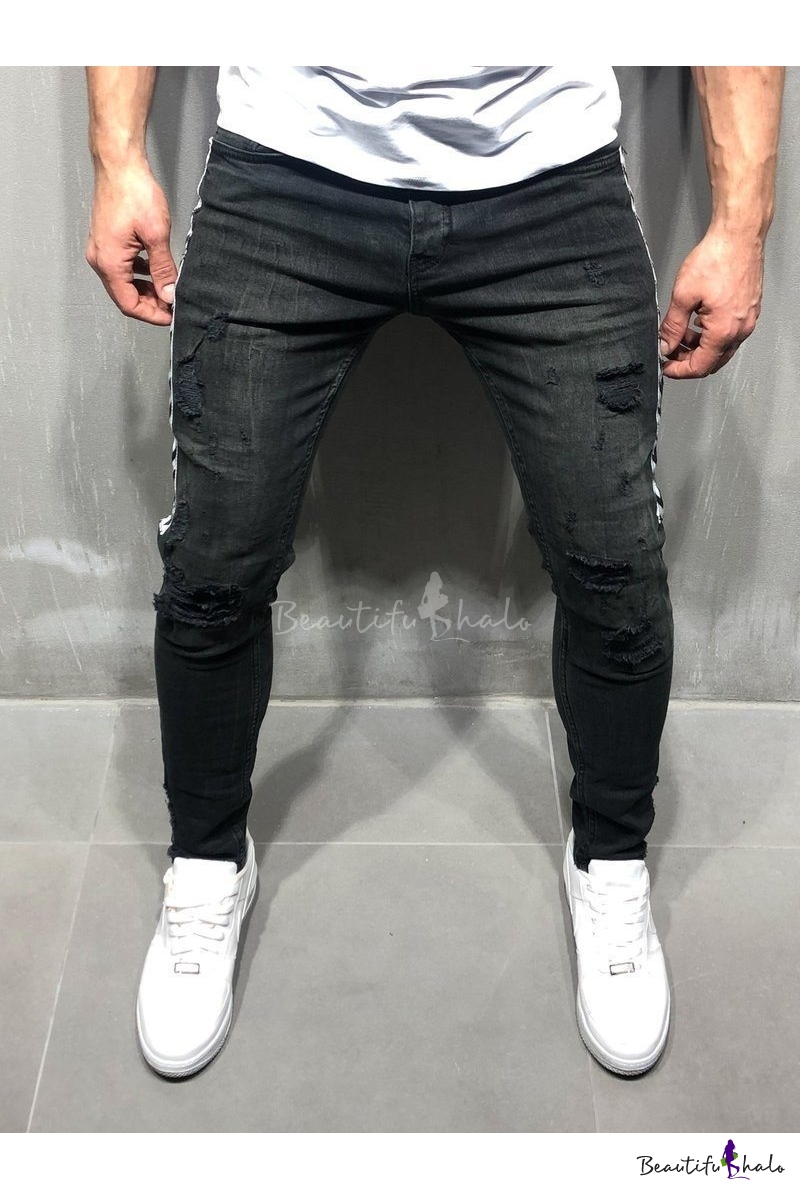 side tape slim jeans