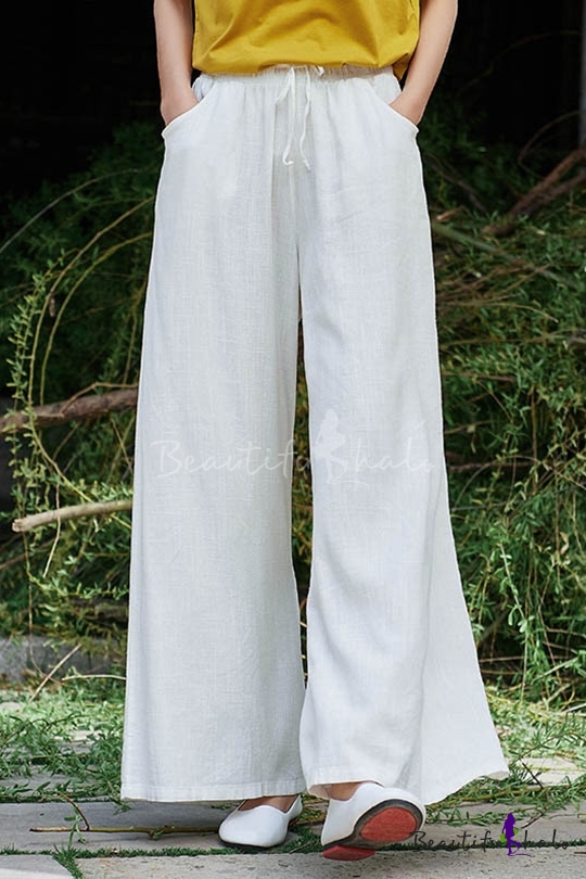 NEW  Ladies Stylist Elasticated Waist Casual Cotton Trousers with Fancy Tassels