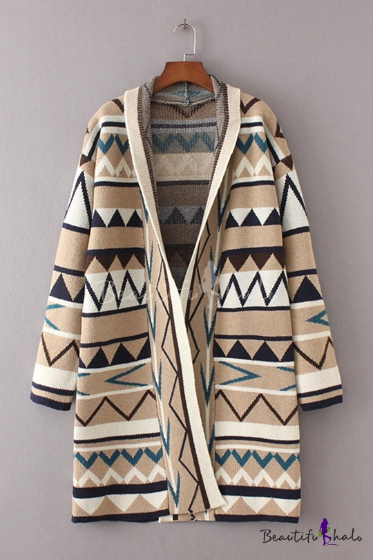 tribal hooded long sleeve cardigan