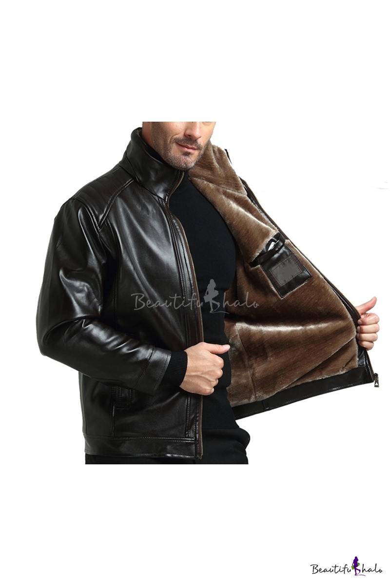 stand up collar leather jacket