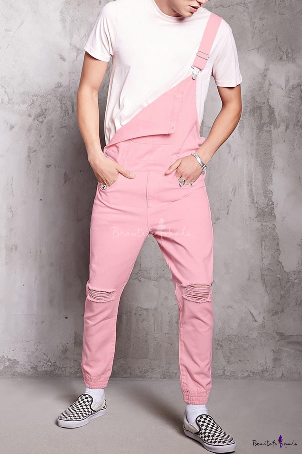 New Arrival Stylish Slim Fitted Pink Ripped Jeans Trendy Bib Overalls ...