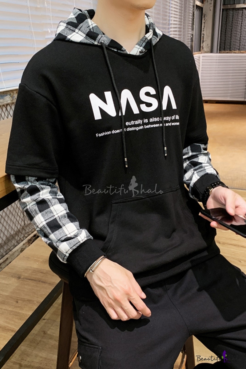 nasa patch white pullover hoodie