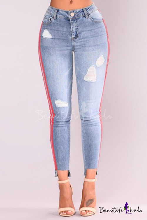 light wash high waisted ripped jeans