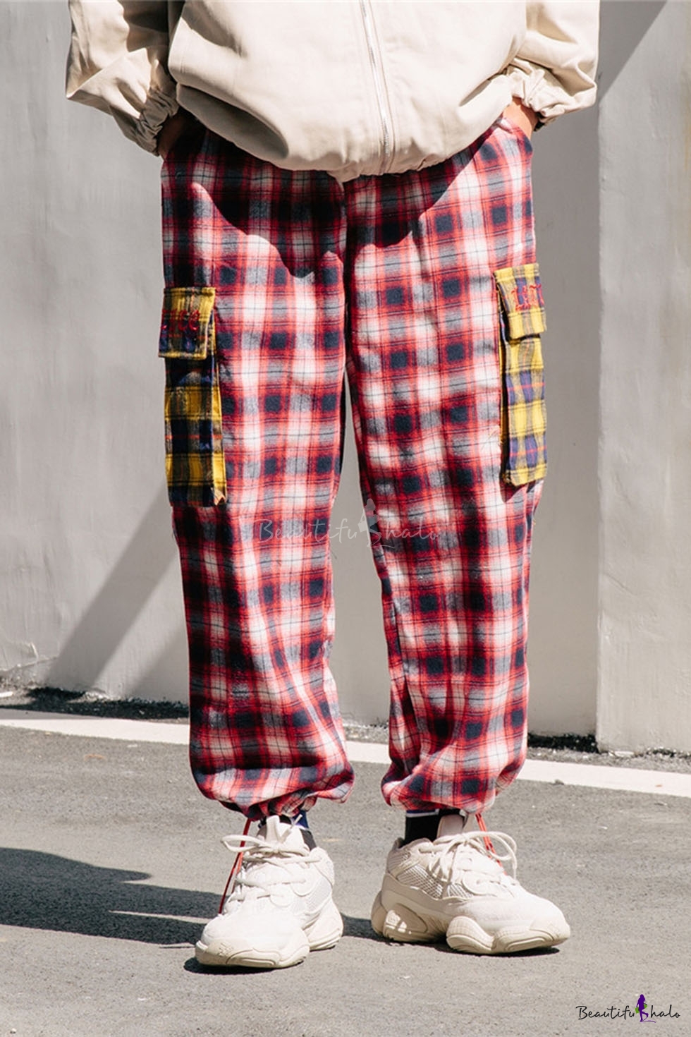 red plaid cargo pants