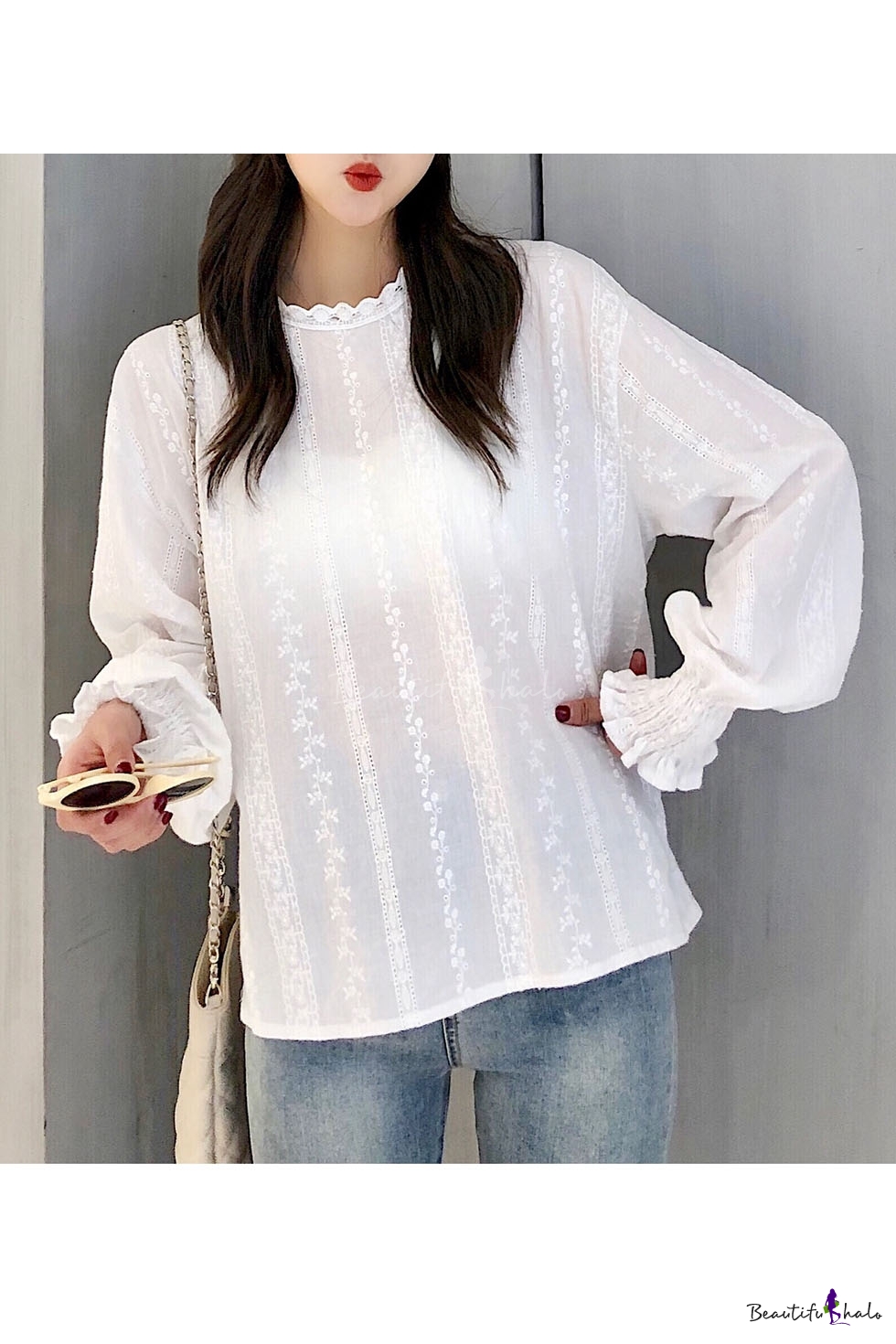 girls white lace shirt