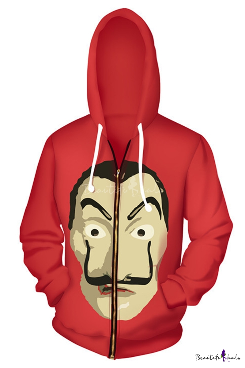 Hot Popular Money Heist Funny Character 3d Printed Red Long Sleeve Zip Up Hoodie Beautifulhalo Com - money heist roblox hood