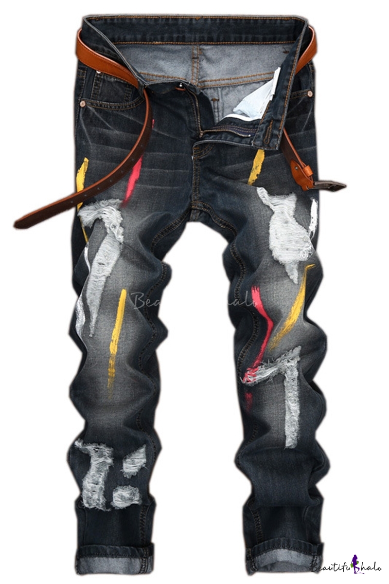 colored ripped jeans