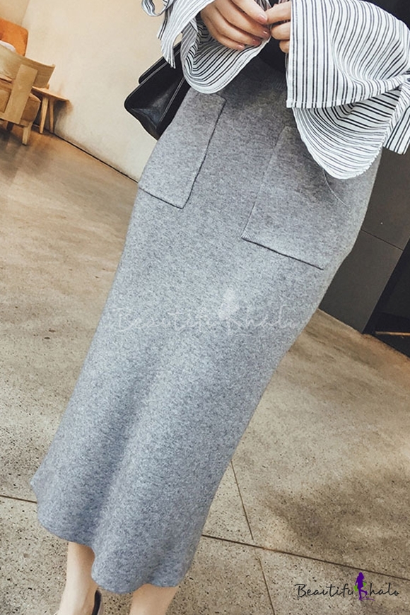 high waist long knit skirt