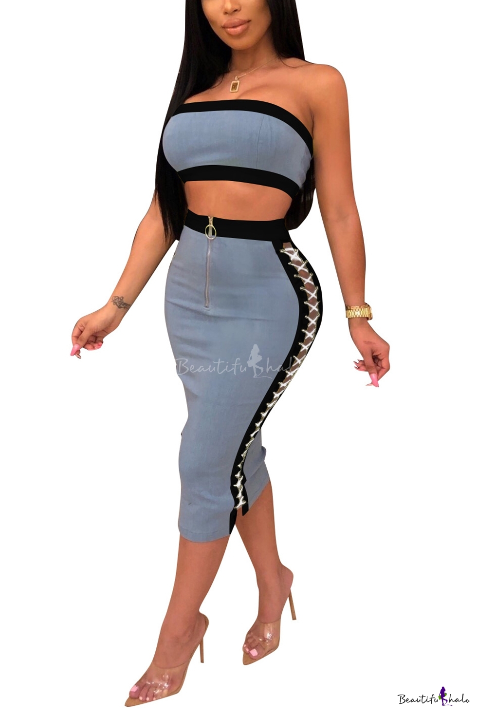 light blue two piece outfit