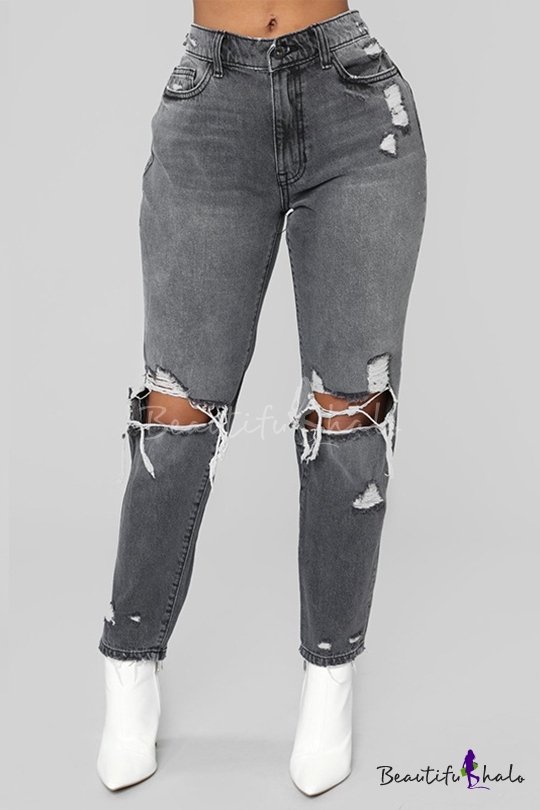 ripped straight leg jeans womens