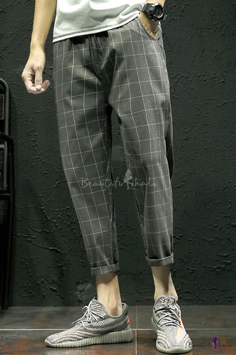 plaid tapered pants mens