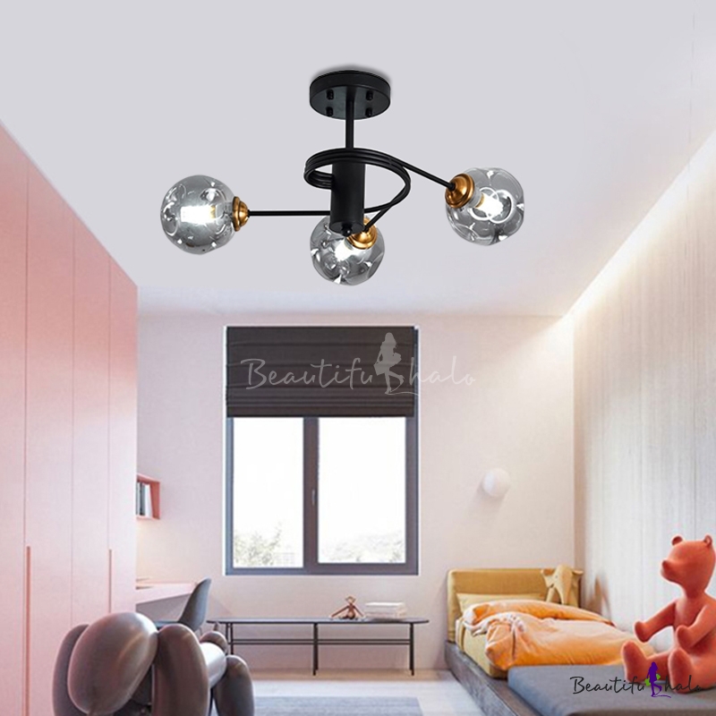 Curved Arms Living Room Semi Flush Ceiling Light Metal 3/5 Light Modern