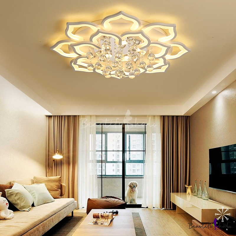 White Flower Flush Ceiling Light Contemporary Integrated Led Flush ...