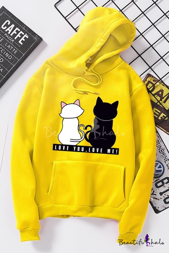 Unisex 3D Novelty Hoodies Animals,Love Heart Sign Cat Couple,Sweatshirts for Women 
