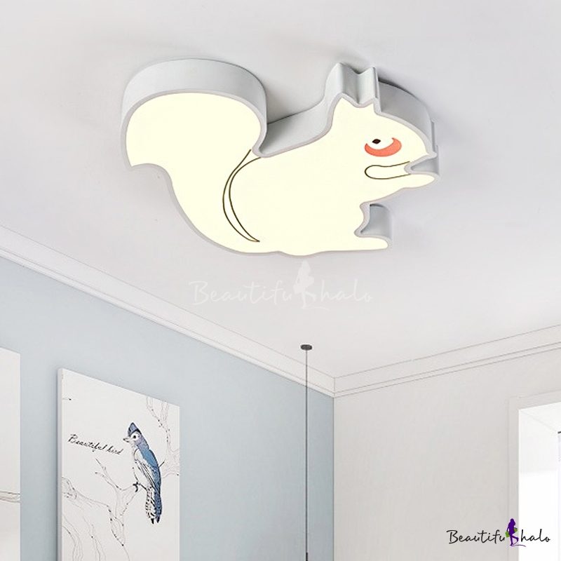 Cartoon Squirrel Ceiling Light Fixture Metal White Flush Mount Light With Acrylic Diffuser