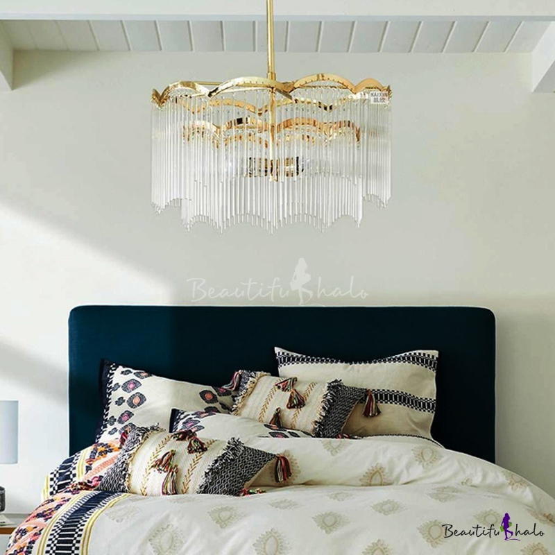2 Tier Waterfall Hanging Lights Modern, Small Gold Chandelier For Bedroom