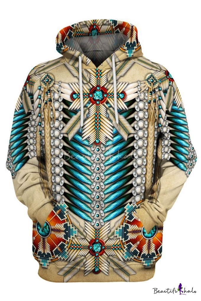 Fashion Unique Ethnic Style Tribal Printed Long Sleeve Indian Hoodie ...