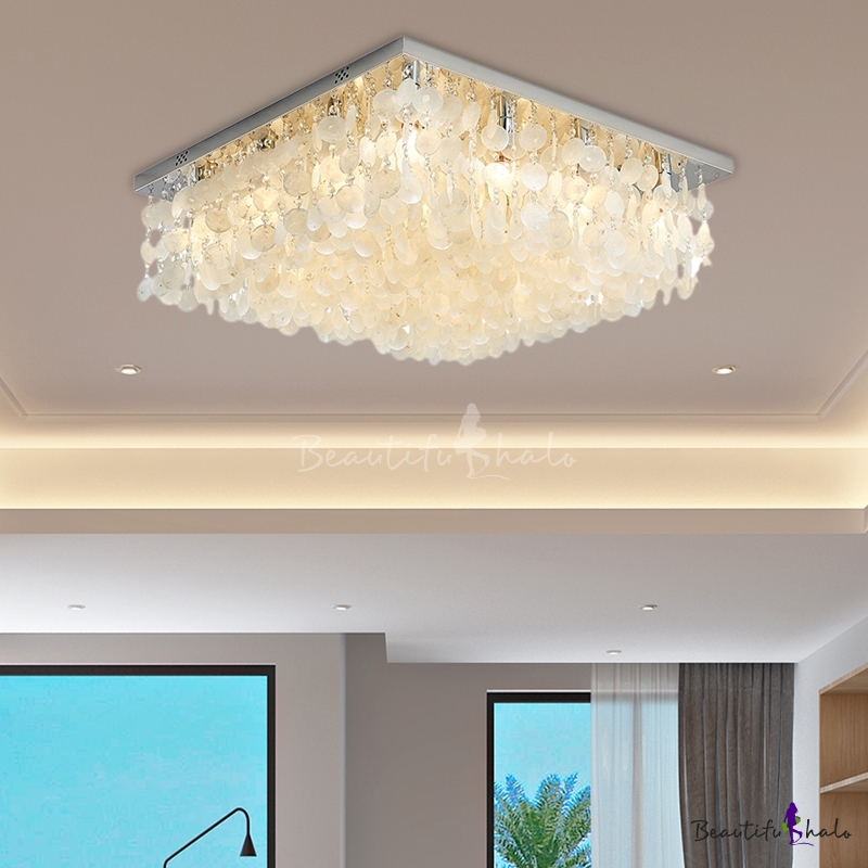 Tropical & Beach Shell Ceiling Fixture Crystal Square Ceiling Light ...