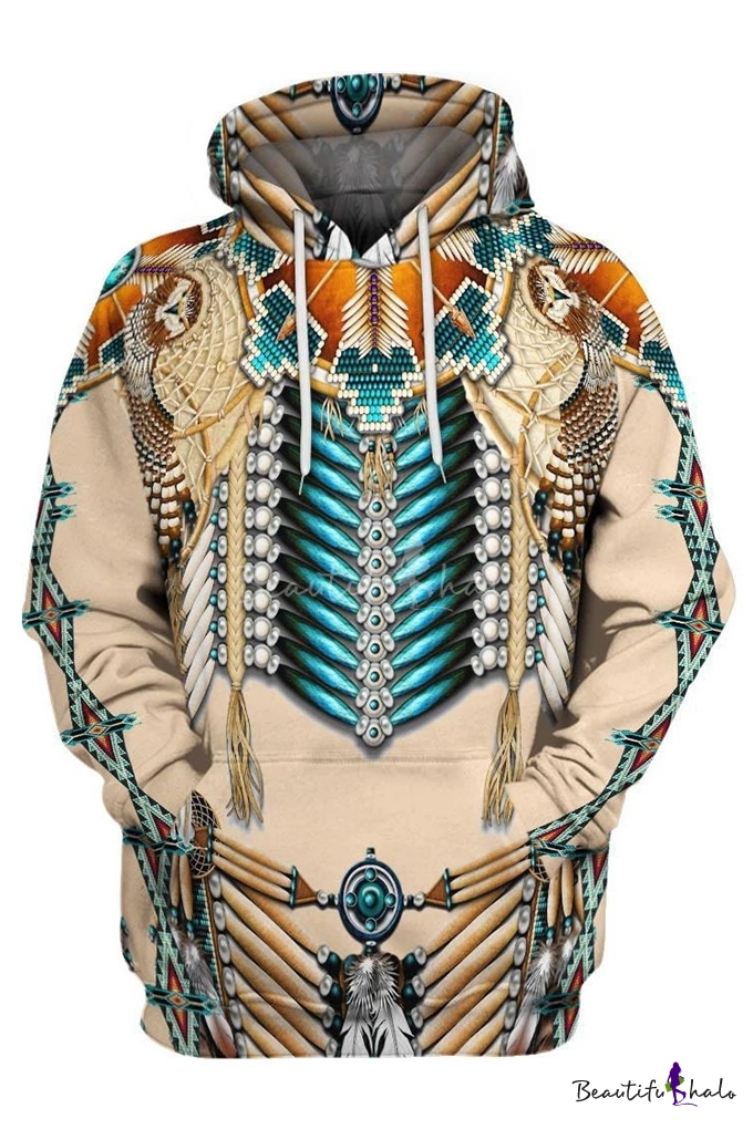 Fashion Unique Ethnic Style Tribal Printed Long Sleeve Indian Hoodie