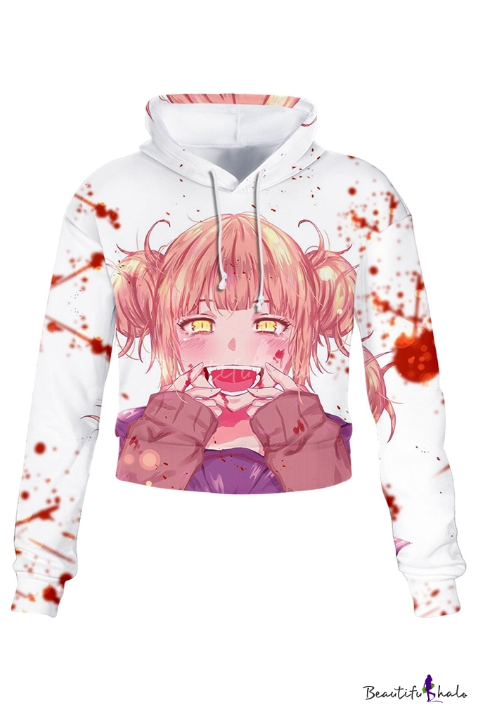 Himiko Toga Ahegao Comic Girl Printed Long Sleeve Pullover Crop Hoodie