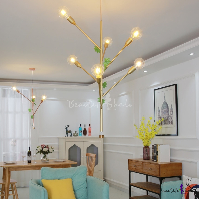 Gold Rose Gold Branch Suspension Lamp Mid Century Modern Metal 3 6 Lights Hanging Pendant Light