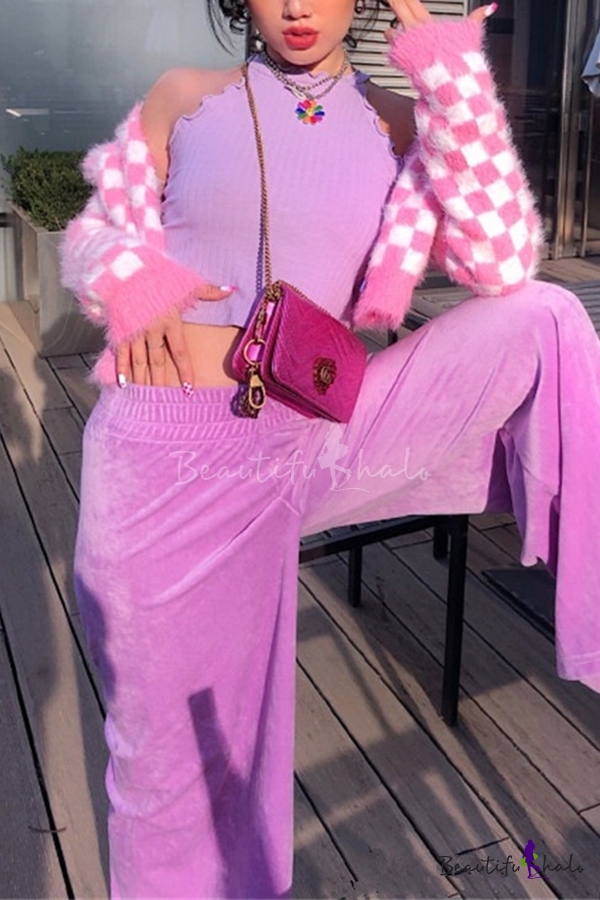 Winter Fashionable Pink & White Checkerboard Long Sleeve Mink Cashmere ...