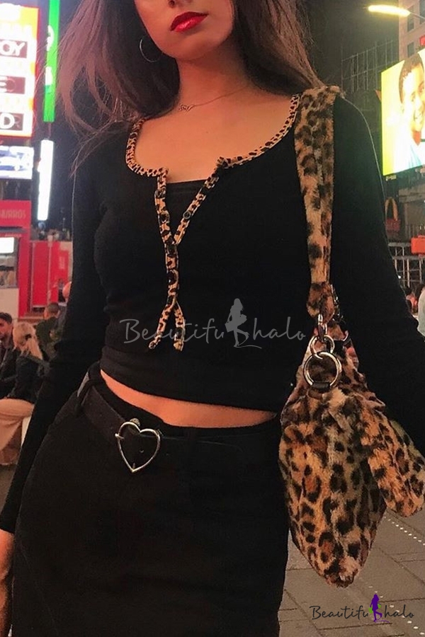 leopard trim cardigan