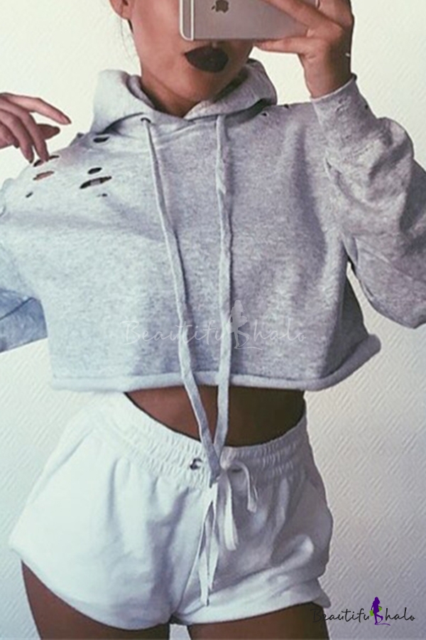 drawstring hooded crop sweatshirt