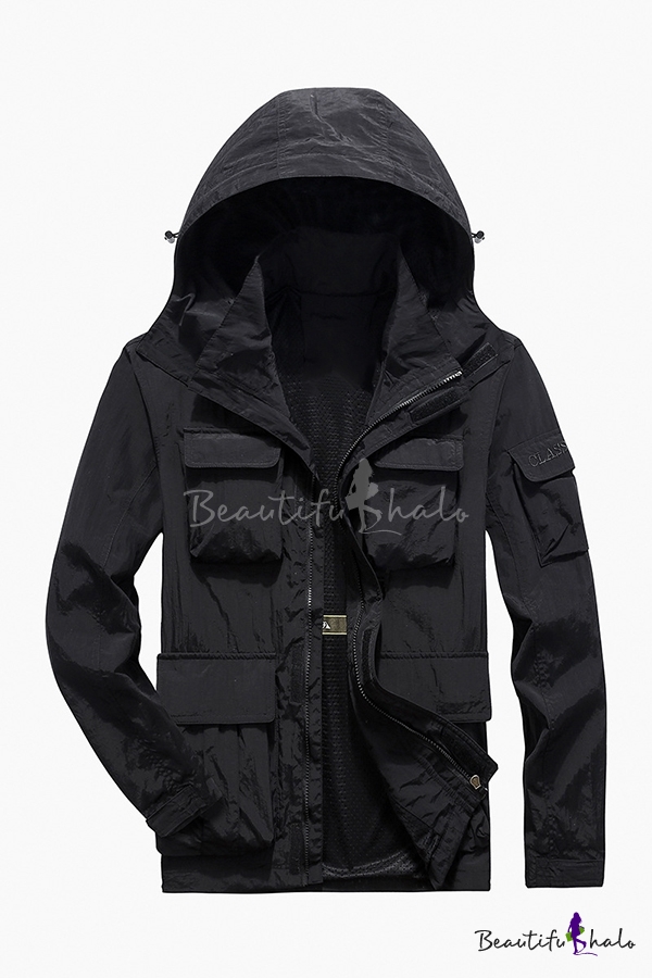 black hooded utility jacket