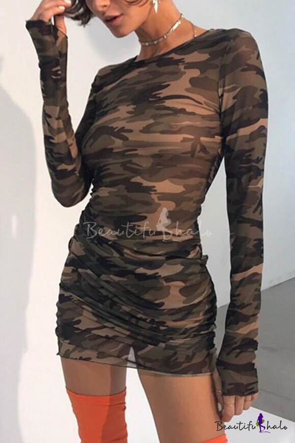 camo long sleeve dress