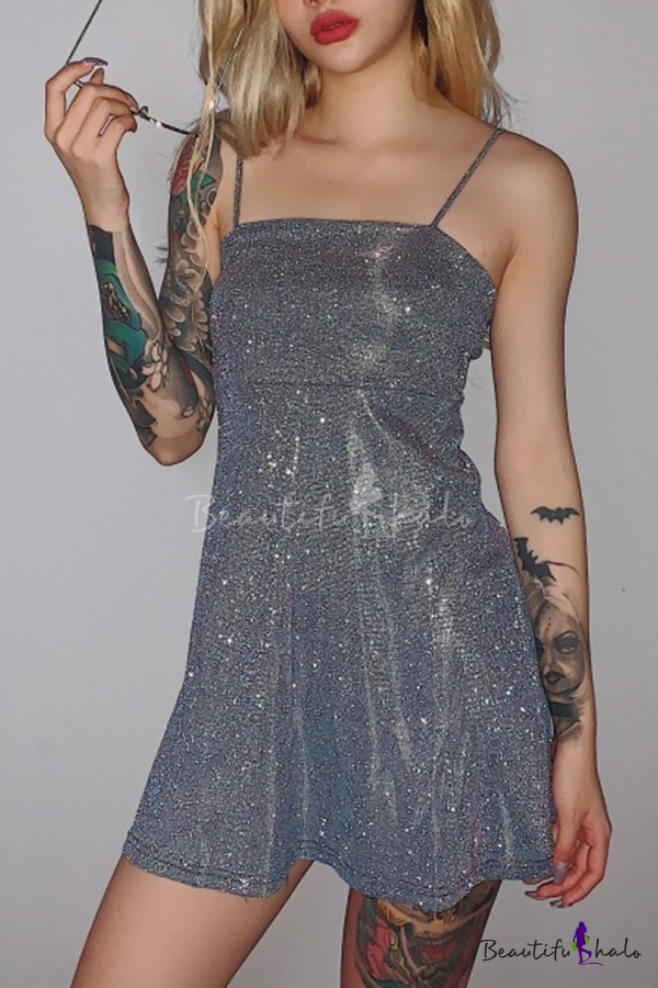 silver glitter dress short