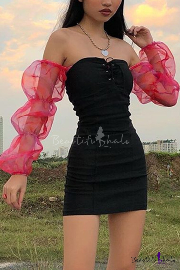 black mini off shoulder dress