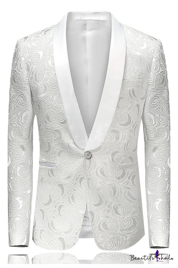 White Shawl Colar One Button Blazer Jacket for Men Snow white modern fit Giorgio 
