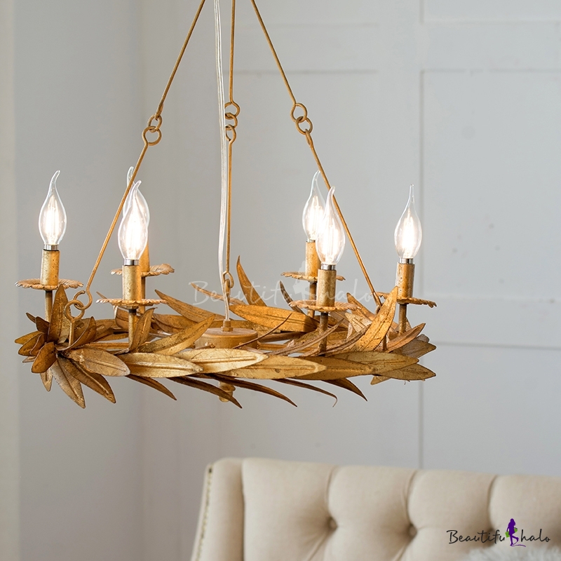 Gold Candle Style Ceiling Chandelier Classical Metal 6 Lights Living ...