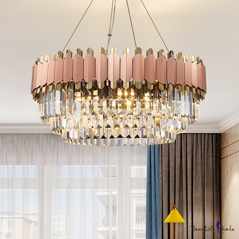 Pink And Gold Layered Drop Pendant Modernism 8 12 Lights Crystal Hanging Ceiling Light Beautifulhalo Com - Pink And Gold Glass Ceiling Light