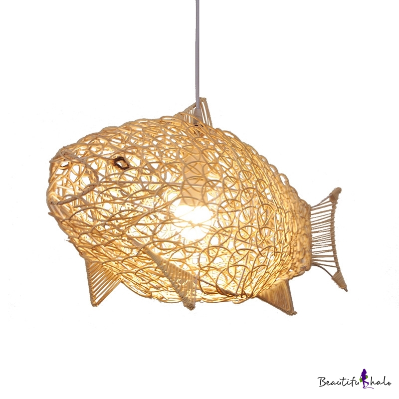 Woven Fish Hanging Light Rattan 1 Light Modern Style Pendant Lighting ...