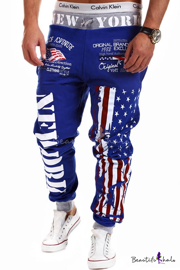 Unique American Flag Letter Printed Drawstring Waist Relaxed Sweatpants ...